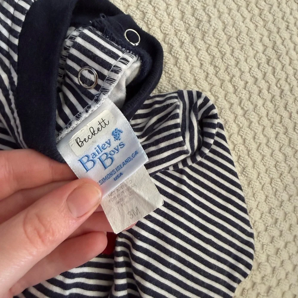 Striped Football Baby One Piece Smocked Appliqué